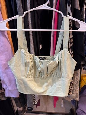 SHEIN Light Sage Ruched Square Neck Crop Top